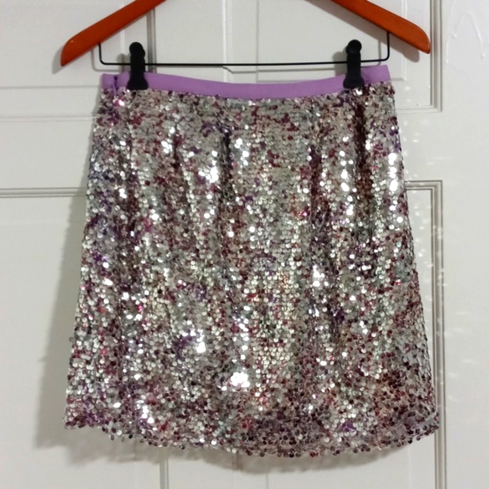🆕️✨️HTF J. Crew Collection✨️- Silver/Purple Sequin Faux Wrap Skirt - Picture 4 of 15